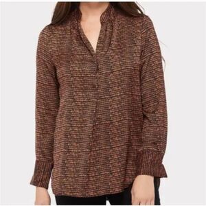 David Lerner for Evereve Bombay‎ Stripes Blouse Black Orange Size Small